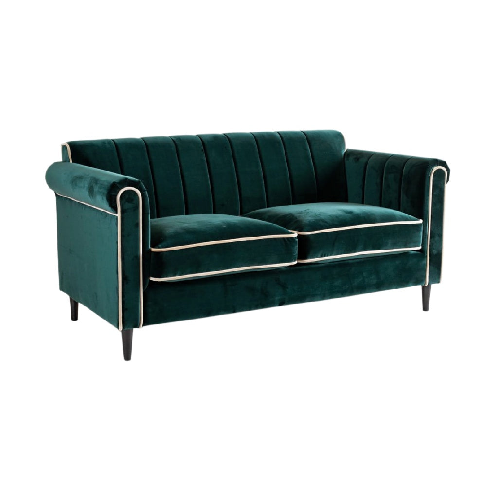 **Sofa welur z ozdobnymi szwami w kolorze butelkowej zieleni**