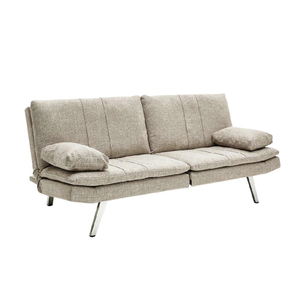 **Sofa rozkładany z poduszkami i metalowymi nogami**